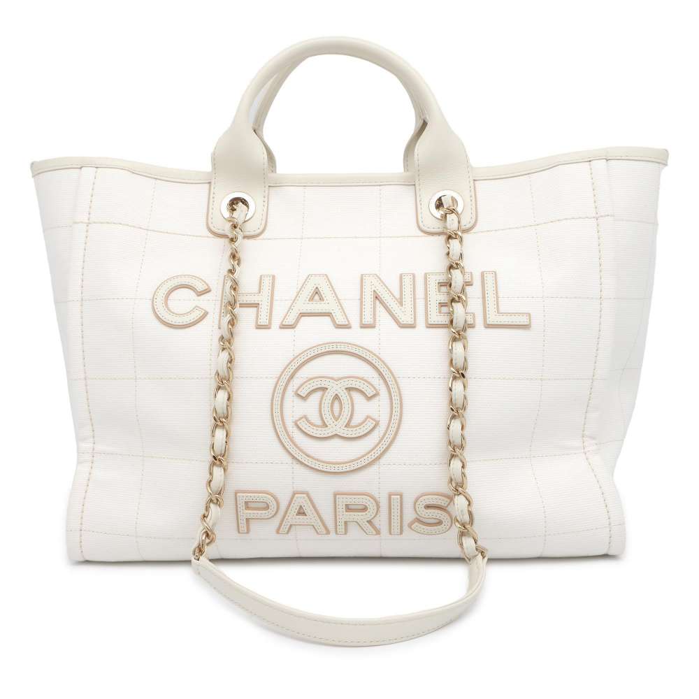 CHANEL Deauville 2wayChainTote Bag White A66941 Canvas Size Large