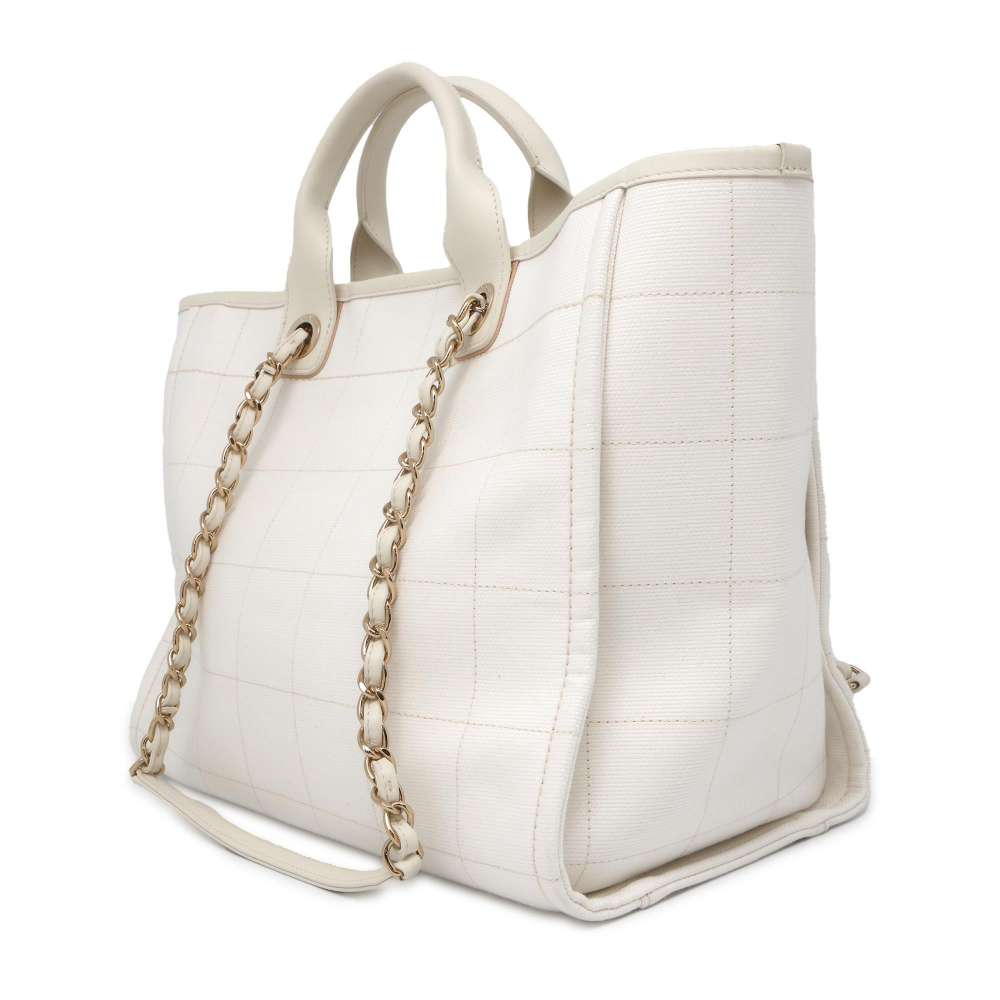 CHANEL Deauville 2wayChainTote Bag White A66941 Canvas Size Large