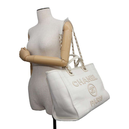 CHANEL Deauville 2wayChainTote Bag White A66941 Canvas Size Large