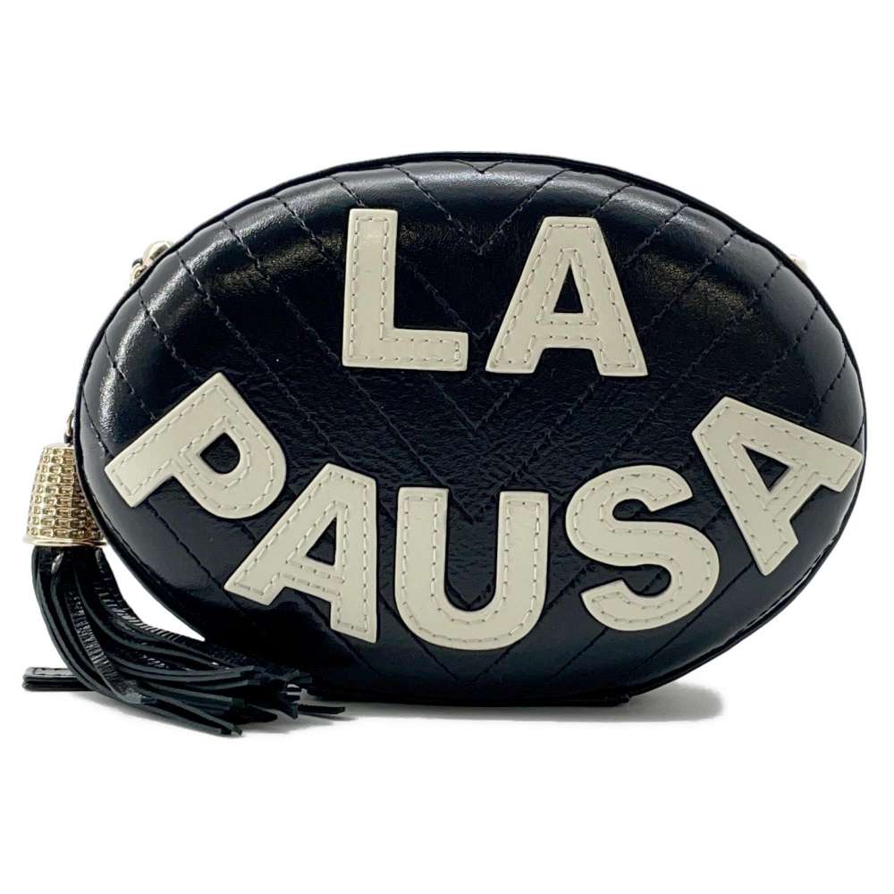 Chanel Lapausa V Stitch ChainShoulder Black Leather