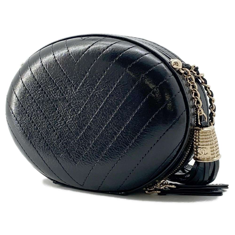 Chanel Lapausa V Stitch ChainShoulder Black Leather