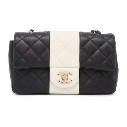 CHANEL Bicolor Matelasse ChainShoulder Bag Black/White Lambskin Size 20