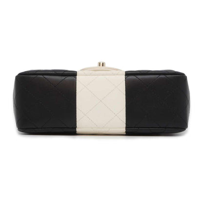 CHANEL Bicolor Matelasse ChainShoulder Bag Black/White Lambskin Size 20