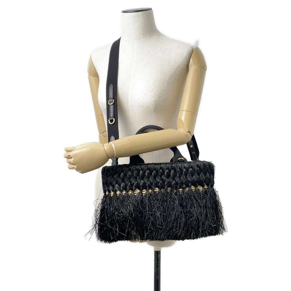 PRADA Basket Bag Black 1BG089 Raffia Canvas