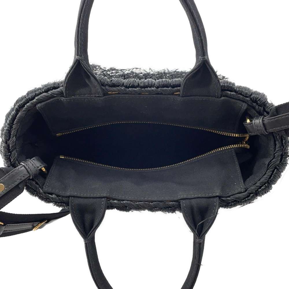 PRADA Basket Bag Black 1BG089 Raffia Canvas