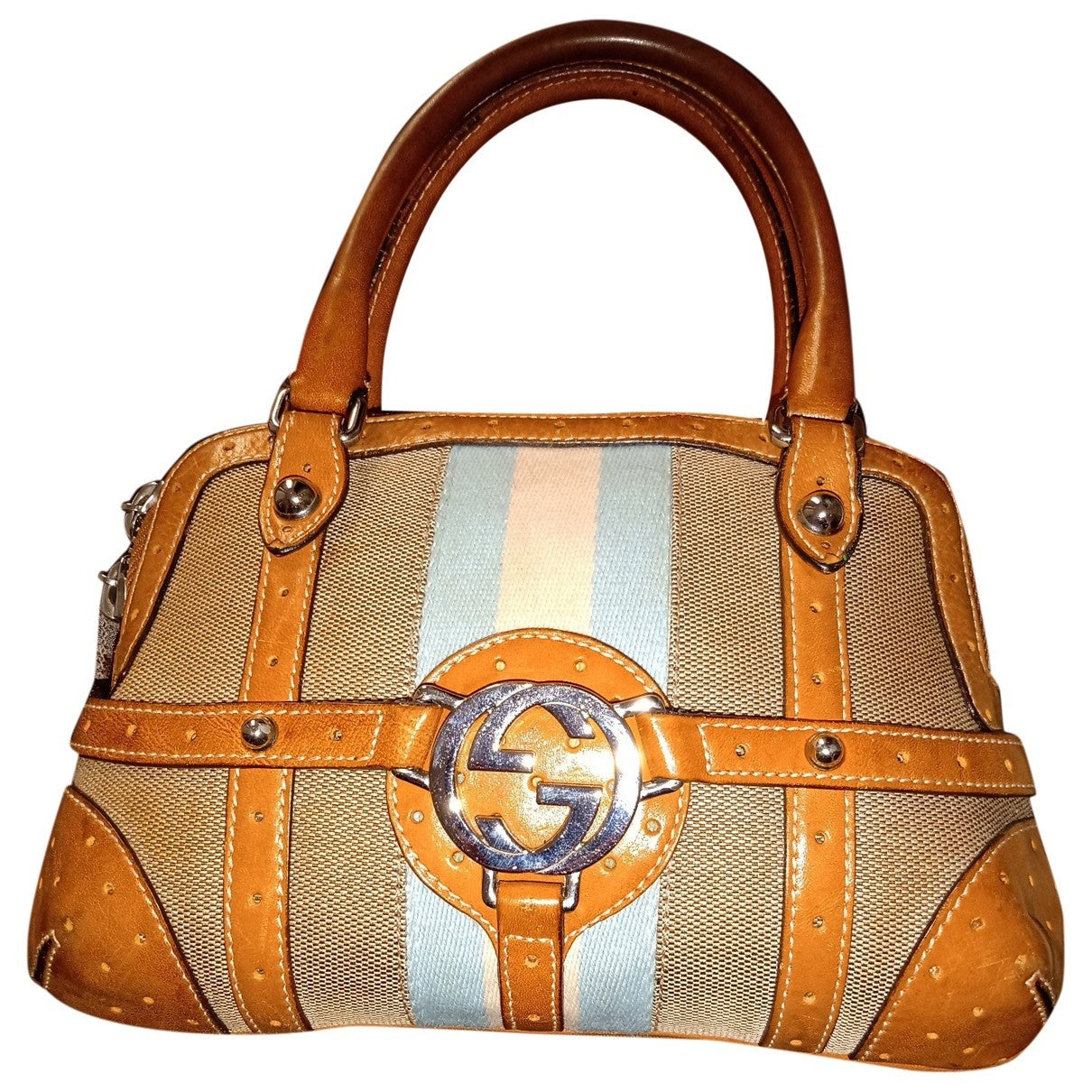 Gucci camel cloth handbag
