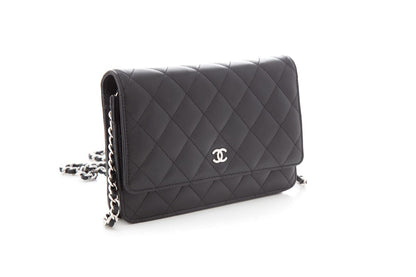 Chanel 2018 Black Lamb Skin Wallet on Chain Cross-Body