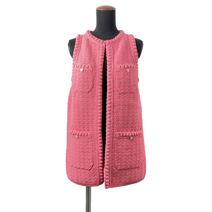 Chanel COCO Button Gilet Knit Vest Size 34 Pink P72795 Cotton80% Nylon20%