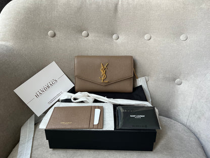 Yves Saint Laurent (YSL) Dark Beige Uptown Chain Wallet