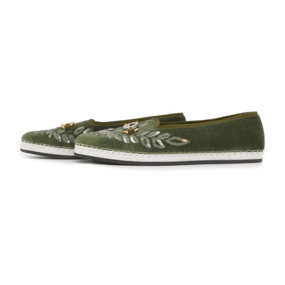 GUCCI Interlocking G slip-ons Green 574882 Velour Size #8
