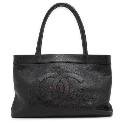 CHANEL CC Logo Tote Bag Black Caviar Leather