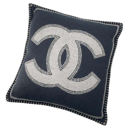 Chanel Logo Double Face Cushion Black/Gray Wool 90% Cashmere10%