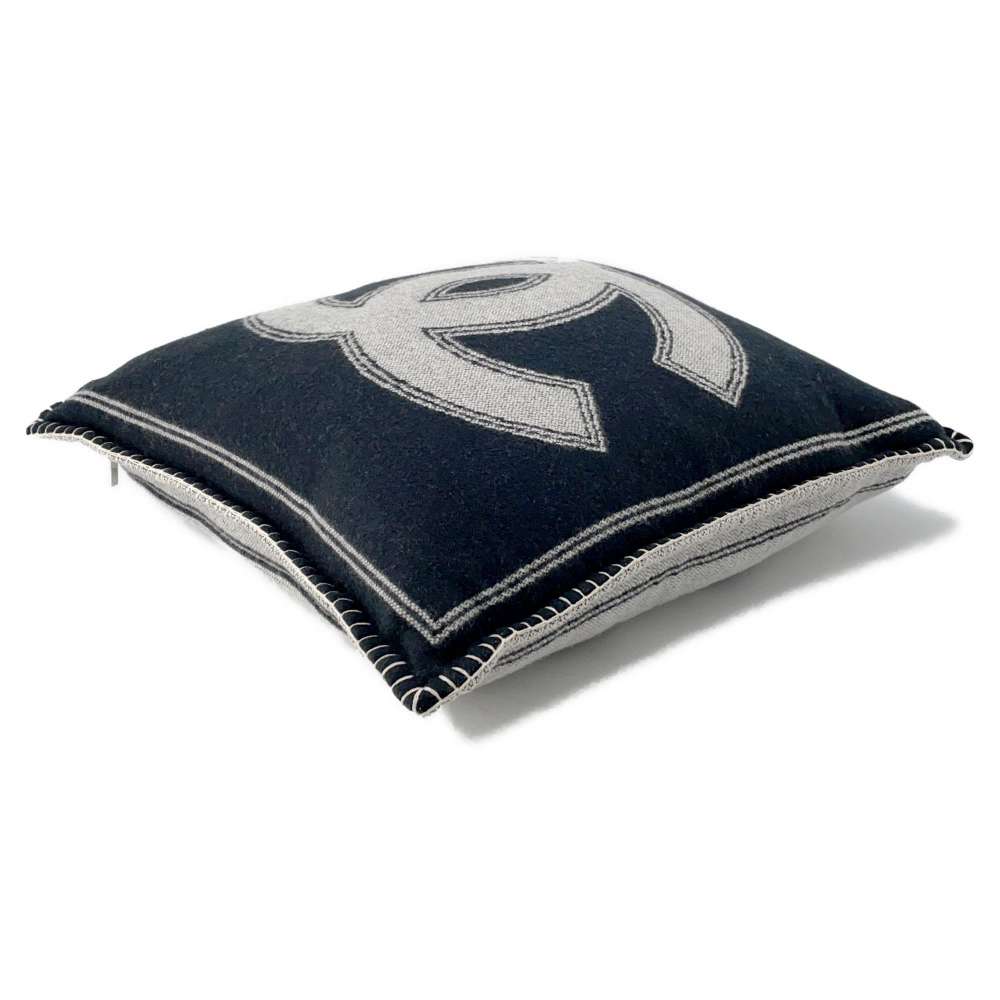 Chanel Logo Double Face Cushion Black/Gray Wool 90% Cashmere10%
