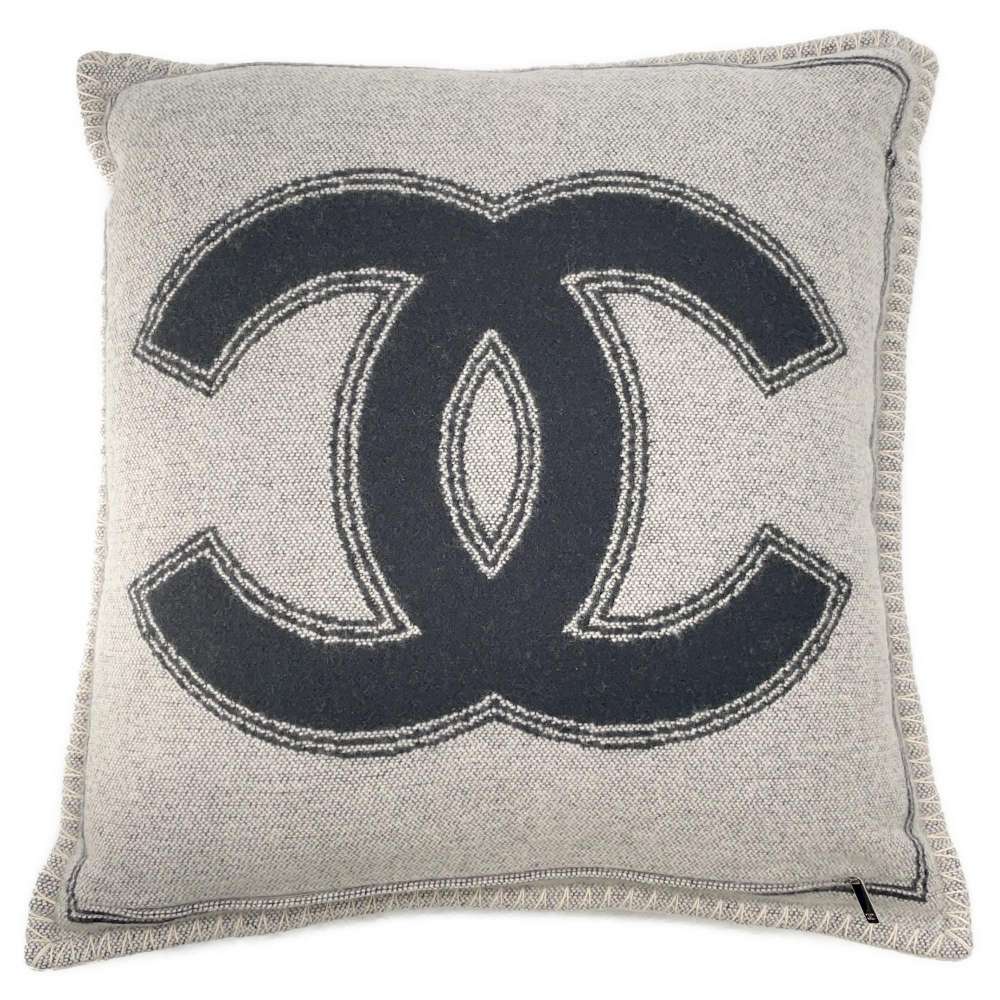 Chanel Logo Double Face Cushion Black/Gray Wool 90% Cashmere10%