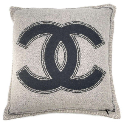 Chanel Logo Double Face Cushion Black/Gray Wool 90% Cashmere10%