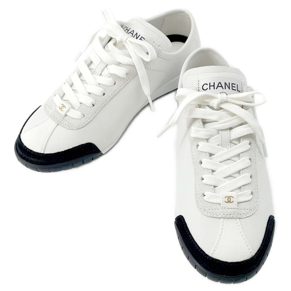 Chanel Sneakers White/Black G45714 Calf Leather  Suede Size 36