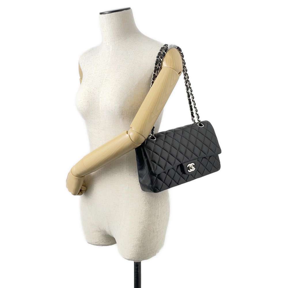 CHANEL Matelasse W Flap ChainShoulder Bag Black A01112 Lambskin Size 25
