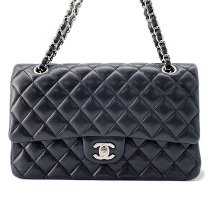 CHANEL Matelasse W Flap ChainShoulder Bag Black A01112 Lambskin Size 25