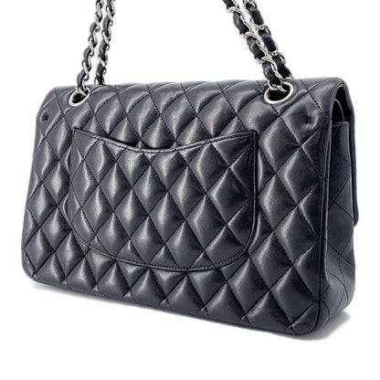 CHANEL Matelasse W Flap ChainShoulder Bag Black A01112 Lambskin Size 25