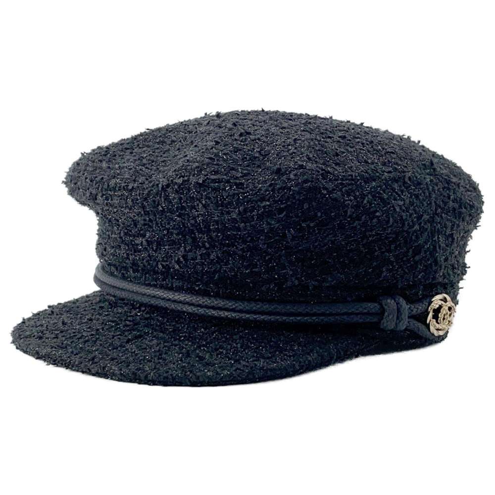 Chanel Tweed Cap Size M Black Nylon32%  Cotton24%  Rayon19%  Polyester13%  Acryl12%