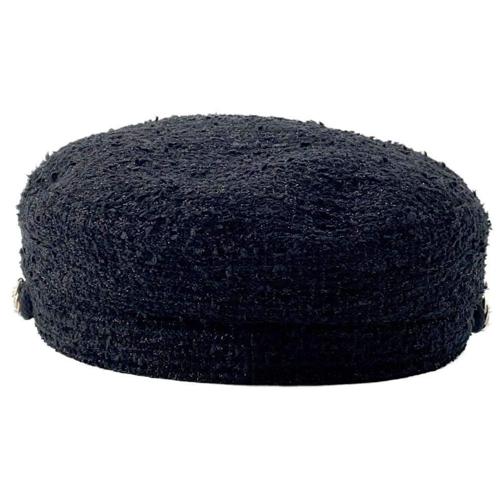 Chanel Tweed Cap Size M Black Nylon32%  Cotton24%  Rayon19%  Polyester13%  Acryl12%