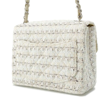 CHANEL Matelasse Single Flap ChainShoulder Bag White/Black/Blue Tweed Size Mini