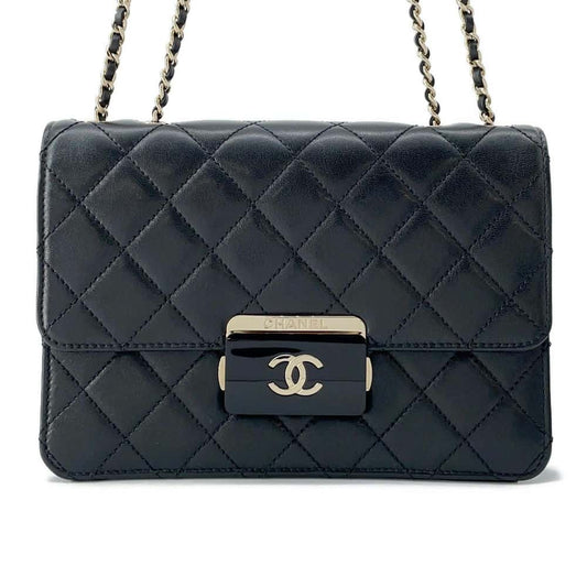 Chanel Beauty Padlock Flap CC Logo ChainShoulder Bag Black Calf Leather