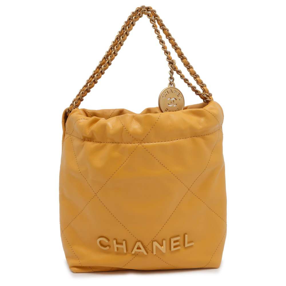 CHANEL CHANEL 22 Handbag Yellow AS3980 Shiny Calf Leather Size Mini