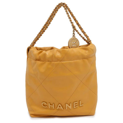 CHANEL CHANEL 22 Handbag Yellow AS3980 Shiny Calf Leather Size Mini