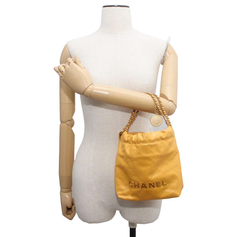CHANEL CHANEL 22 Handbag Yellow AS3980 Shiny Calf Leather Size Mini