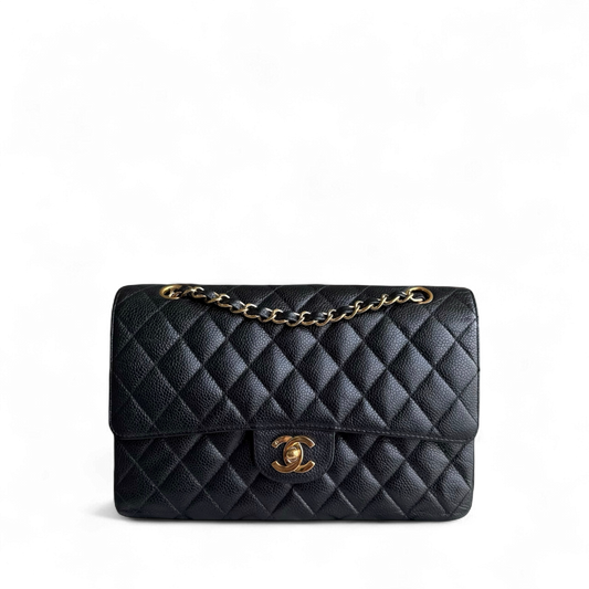 Chanel Classic Flap Medium - Caviar 25CM Quilted Black Gold Hardware Series 10