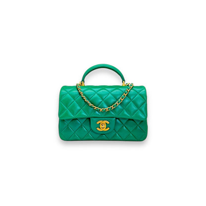 Chanel Green Lambskin Mini Rectangular Top Handle Flap