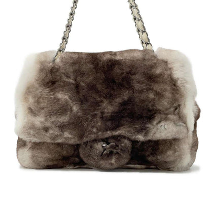 CHANEL Lapin ChainShoulder White/Brown Lapin Size 25