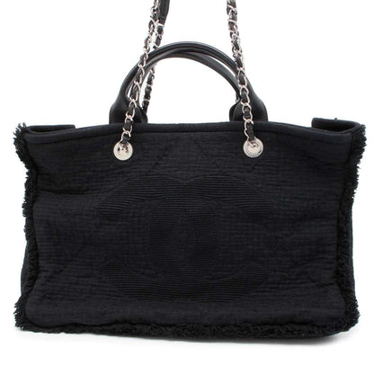 CHANEL CC Logo 2WAY Shopping Tote Black A57180 Cotton Leather Size Large