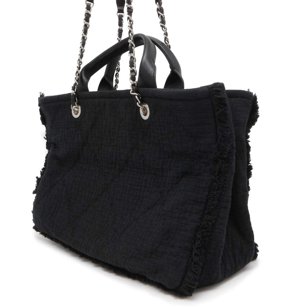 CHANEL CC Logo 2WAY Shopping Tote Black A57180 Cotton Leather Size Large