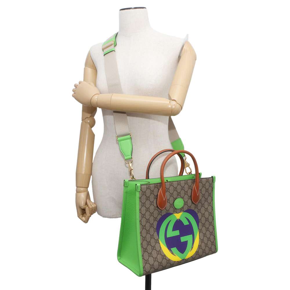 GUCCI GG Supreme 2WAY Tote Bag Kobe Hankyu Limited Beige/Light Green 680956 PVC Leather