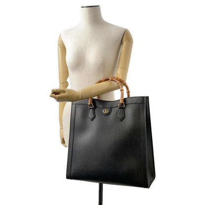 GUCCI Diana Bamboo Tote Bag Black 703218 Leather Bamboo