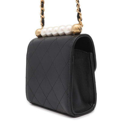 CHANEL Matelasse Pearl ChainShoulder Bag Black Leather