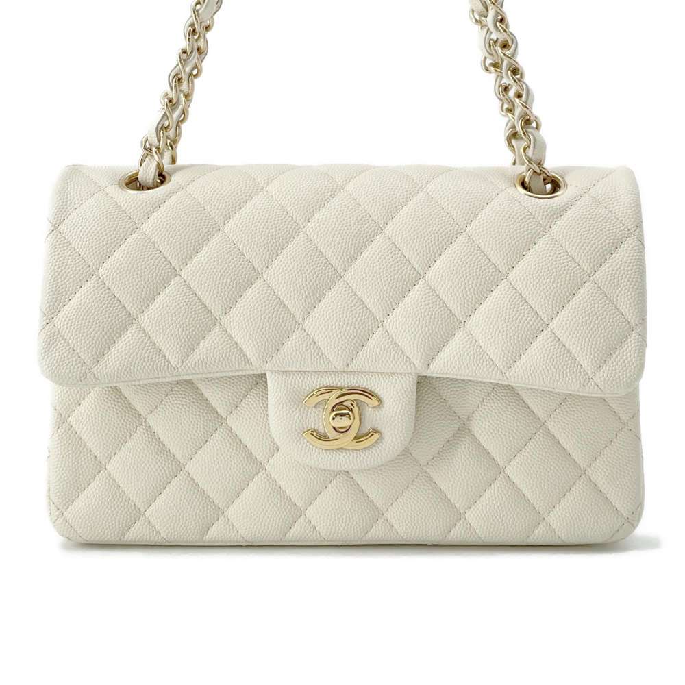 Chanel Matelasse W Flap W Chain Shoulder Off-white A01113 Caviar Leather Size 23