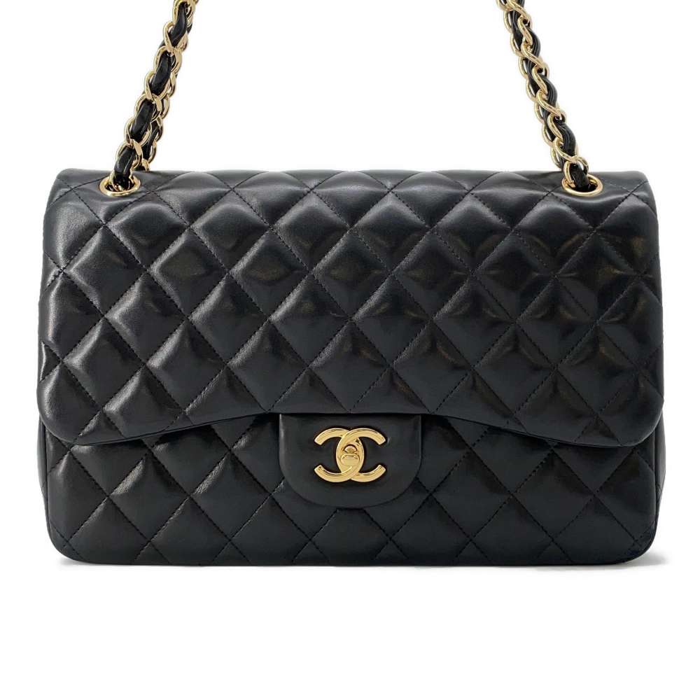 CHANEL Matelasse W Flap W Chain Shoulder Black A58600 Lambskin Size 30