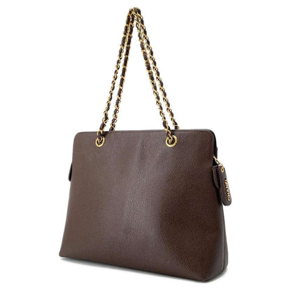CHANEL Logo Chain Tote Bag Brown A08913 Caviar Leather