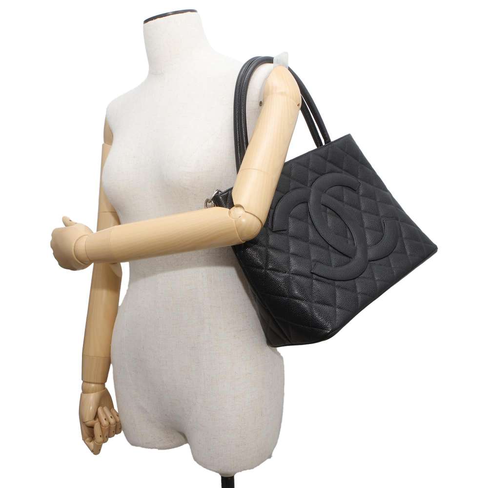 CHANEL Medallion Tote Black A01804 Caviar Leather