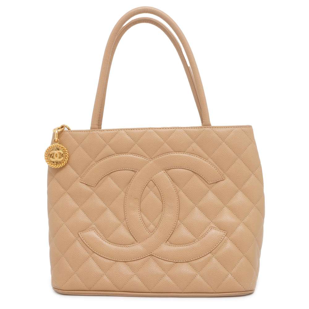 Chanel Medallion Tote Beige A01804 Caviar Leather