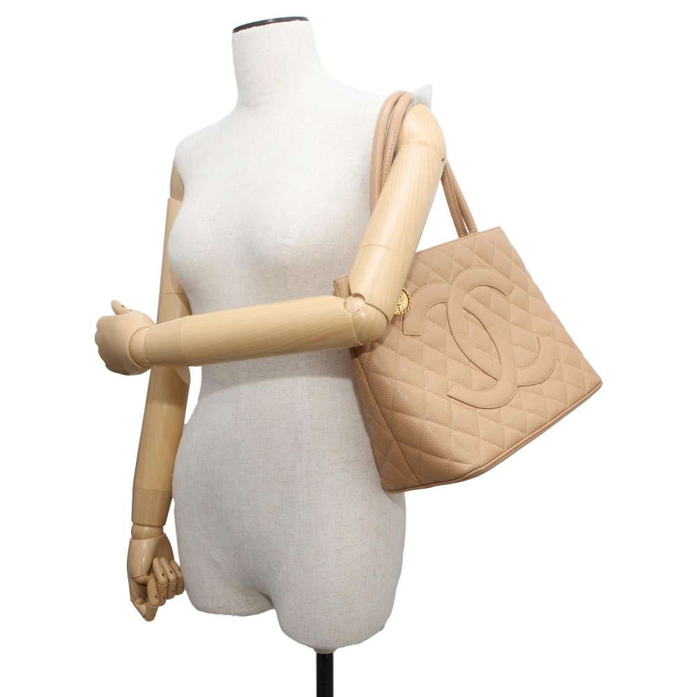 Chanel Medallion Tote Beige A01804 Caviar Leather