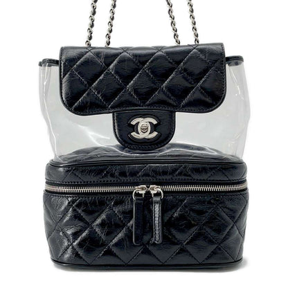CHANEL Clear Shoulder Bag Black/Transparent A57826 Leather Plastics