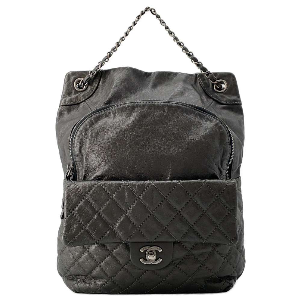 CHANEL Matelasse Chain Backpack Gray A90714 Leather