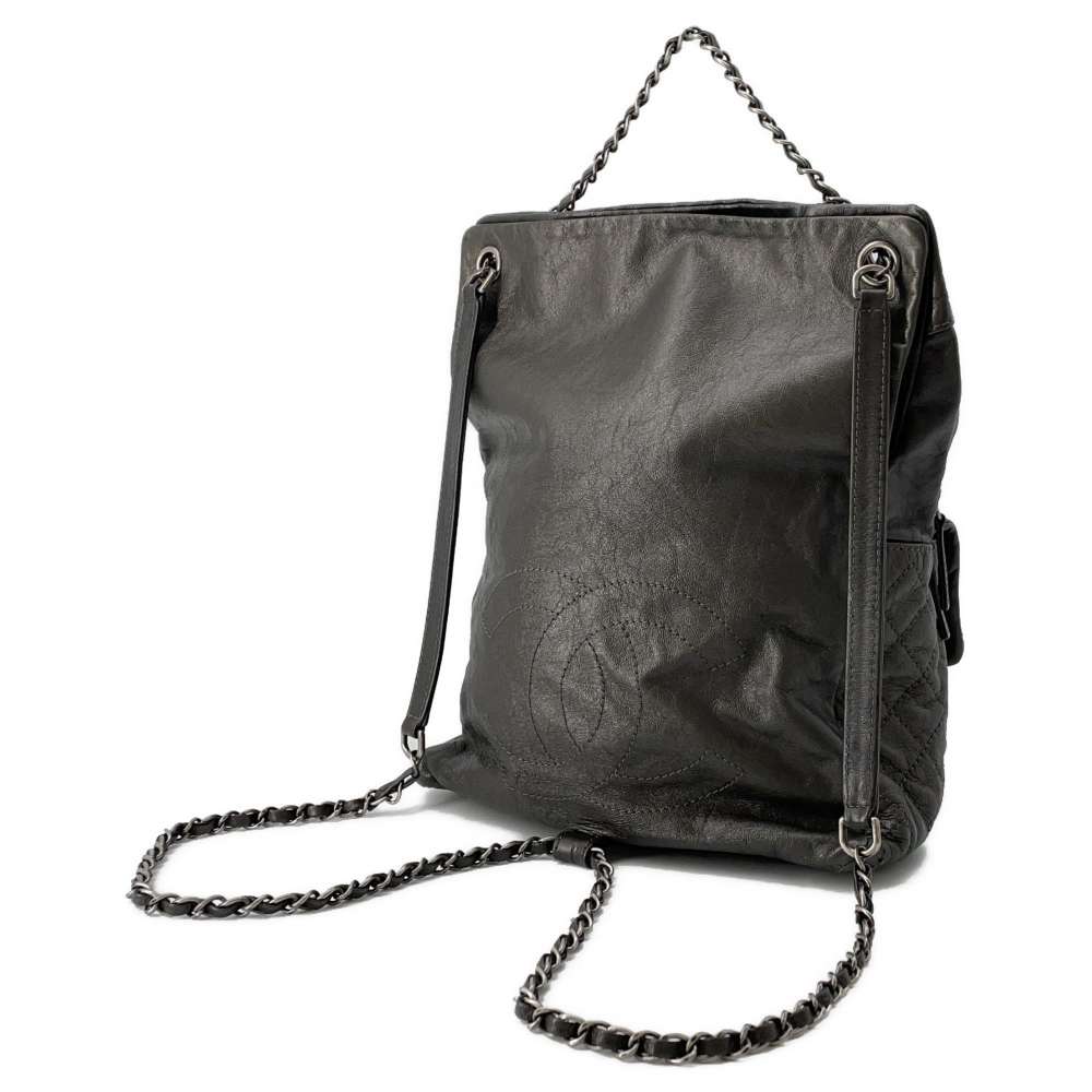 CHANEL Matelasse Chain Backpack Gray A90714 Leather