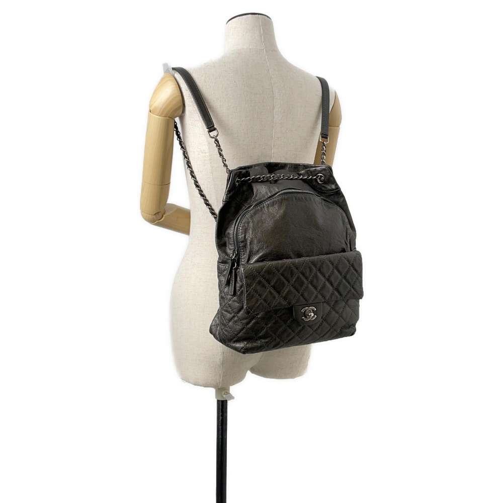 CHANEL Matelasse Chain Backpack Gray A90714 Leather