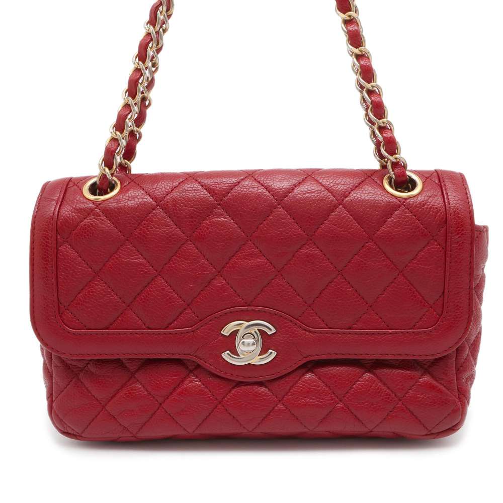 CHANEL Matelasse ChainShoulder Red Caviar Leather