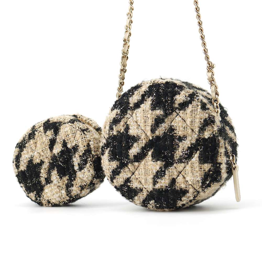 Chanel CC Logo Round ChainShoulder Beige/Black AP0986 Tweed Boa
